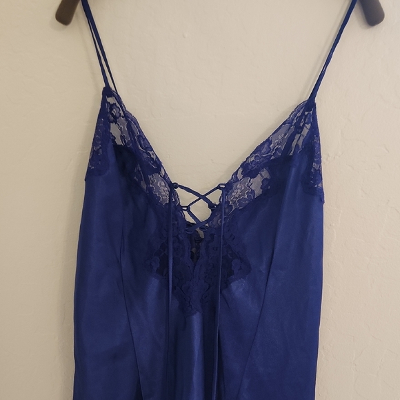 Satin Lace-Up Chemise in Deep Blue - Picture 2 of 6